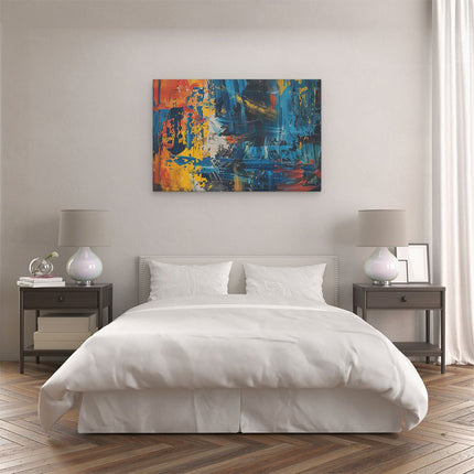 Canvas schilderij slaapkamer Abstract Kunstwerk met Blauwe, Gele en Rode Kleuren
