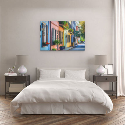 Canvas schilderij slaapkamer Kleurrijke Huizen in een Straat in Charleston, Zuid-Carolina