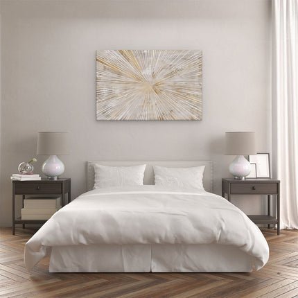 Canvas schilderij slaapkamer Gouden Uitbarsting van Licht op een Witte Achtergrond