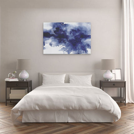 Canvas schilderij slaapkamer Blauwe Inktspatten op een Witte Achtergrond