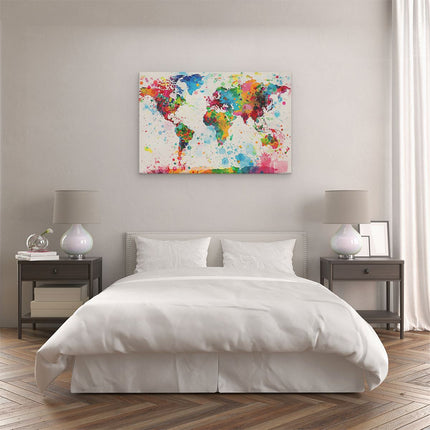 Canvas schilderij slaapkamer Kleurrijke Wereldkaart met Verfspatten