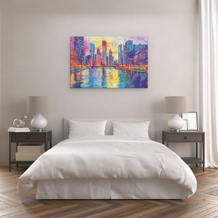 Canvas schilderij slaapkamer Kunstwerk van de Chicago Rivier en Wolkenkrabbers