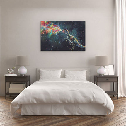 Canvas schilderij slaapkamer T - Rex Blaast Kleurrijke Confetti