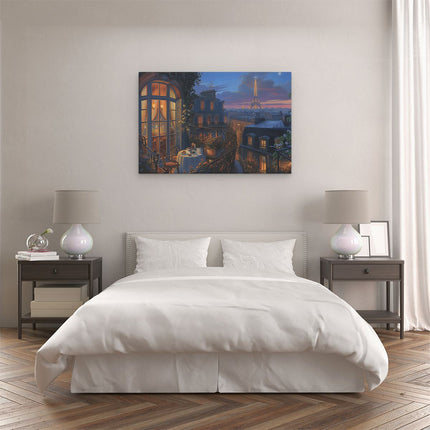 Canvas schilderij slaapkamer Balkon met Uitzicht op de Eiffeltoren