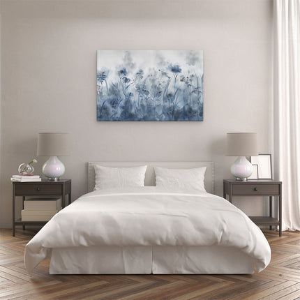 Canvas schilderij slaapkamer Aquarelkunstwerk van een Veld met Blauwe Bloemen