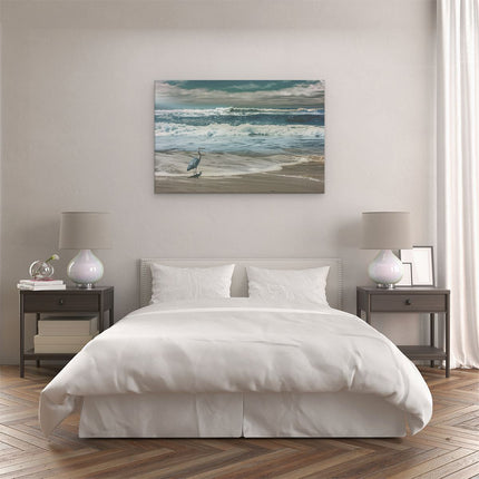 Canvas schilderij slaapkamer Reiger Staat aan de Oever van de Oceaan