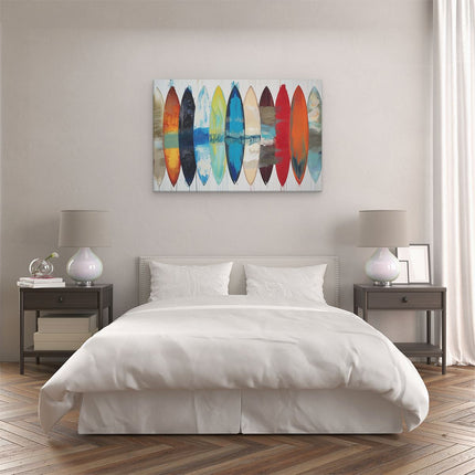 Canvas schilderij slaapkamer Groep Surfplanken Geschilderd in Verschillende Kleuren