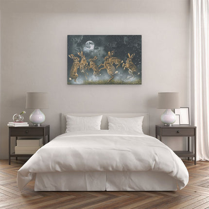 Canvas schilderij slaapkamer Hazen Springen in het Maanlicht