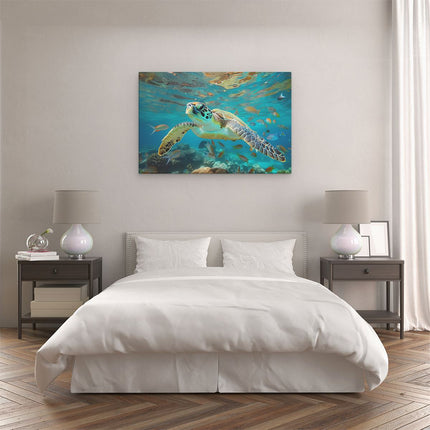 Canvas schilderij slaapkamer Schildpad die in de Oceaan Zwemt