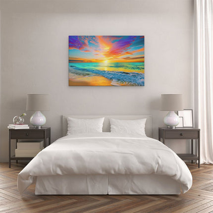 Canvas schilderij slaapkamer Kleurrijke Zonsondergang over de Oceaan