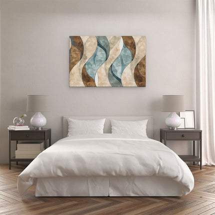 Canvas schilderij slaapkamer Blauw, Bruin en Wit Golvend Patroon