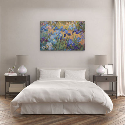 Canvas schilderij slaapkamer Blauwe Irissen in een Veld