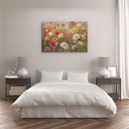 Canvas schilderij slaapkamer Kunstwerk van Bloemen in een Veld