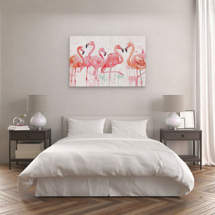 Canvas schilderij slaapkamer Aquarelkunstwerk van Flamingo's