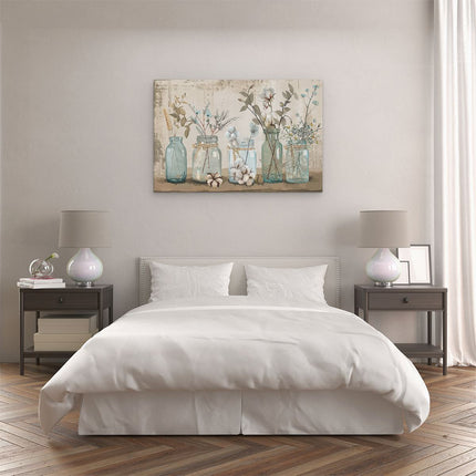 Canvas schilderij slaapkamer Blauwe Stenen Potten met Bloemen Erin