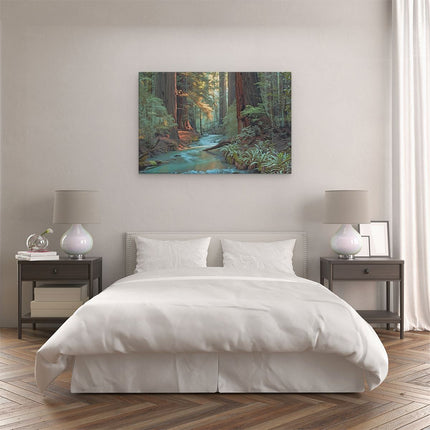 Canvas schilderij slaapkamer Stroom loopt door de Sequoia's