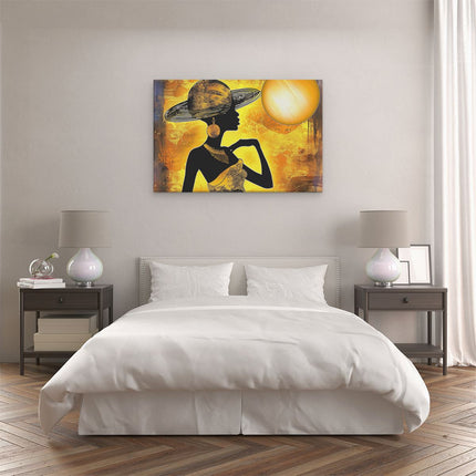 Canvas schilderij slaapkamer Silhouet van een Vrouw die een Hoed Draagt