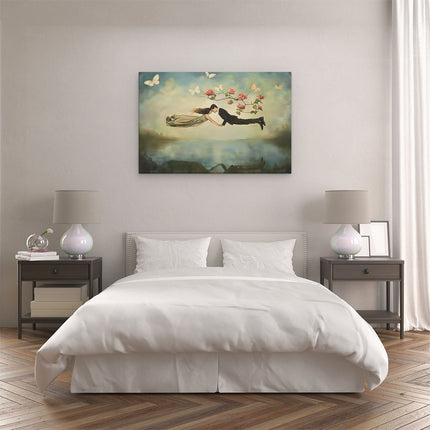 Canvas schilderij slaapkamer Man en een Vrouw Vliegen in de Lucht