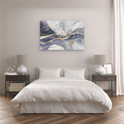 Canvas schilderij slaapkamer Abstract Kunstwerk met Gouden en Blauwe Lijnen