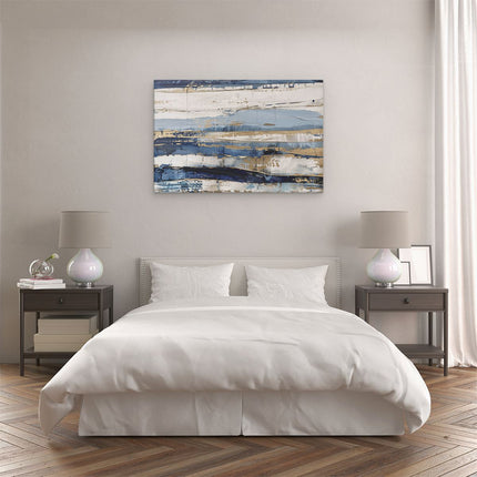 Canvas schilderij slaapkamer Abstract Kunstwerk met Blauwe en Gouden Strepen