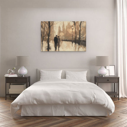 Canvas schilderij slaapkamer Paar dat in de Regen loopt