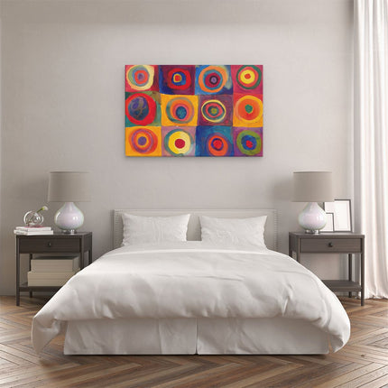Canvas schilderij slaapkamer Kleurrijke Cirkels op een Vierkant Canvas