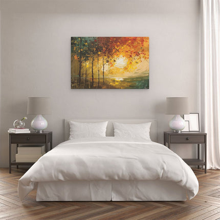 Canvas schilderij slaapkamer Kunstwerk van Bomen en een Zonsondergang