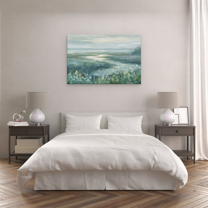 Canvas schilderij slaapkamer Kunstwerk van een Moeras met Witte Bloemen