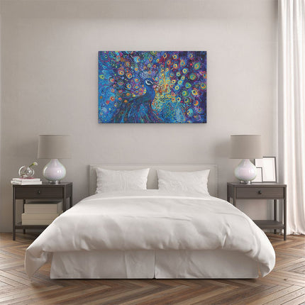 Canvas schilderij slaapkamer Kleurrijk Kunstwerk van een Pauw
