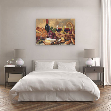 Canvas schilderij slaapkamer Kunstwerk van Wijn, Brood en Kaas