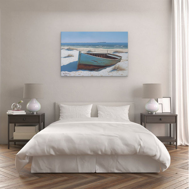 Canvas schilderij slaapkamer Boot in het Zand