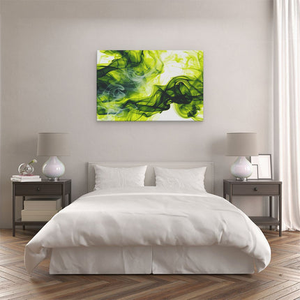 Canvas schilderij slaapkamer Groene en Zwarte Rook op een Witte Achtergrond