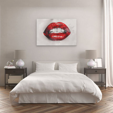 Canvas schilderij slaapkamer De Rode Lippen van de Vrouw met Witte Tanden