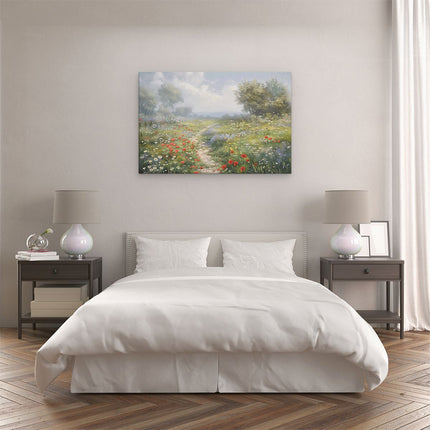 Canvas schilderij slaapkamer Kunstwerk van een Pad door een Veld met Wilde Bloemen