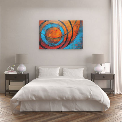 Canvas schilderij slaapkamer Abstract Kunstwerk met Blauwe en Oranje Cirkels