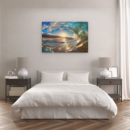 Canvas schilderij slaapkamer De Zon schijnt door een Golf in de Oceaan