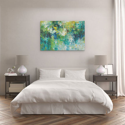 Canvas schilderij slaapkamer Abstract Kunstwerk van Groen, Blauw en Geel