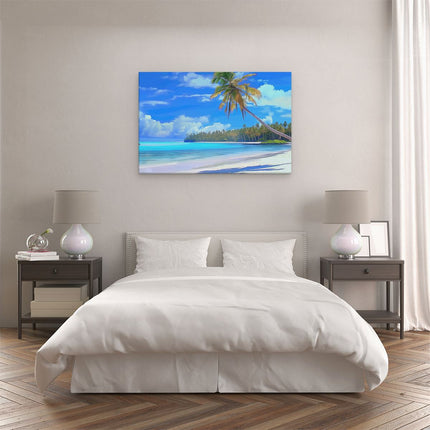 Canvas schilderij slaapkamer Kunstwerk van een Strand met Palmbomen