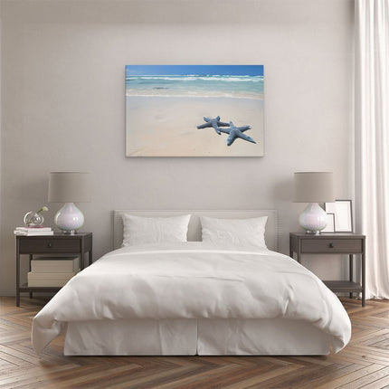 Canvas schilderij slaapkamer Twee Zeester op een Strand