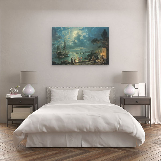 Canvas schilderij slaapkamer Kunstwerk van Mensen op een Boot bij Nacht