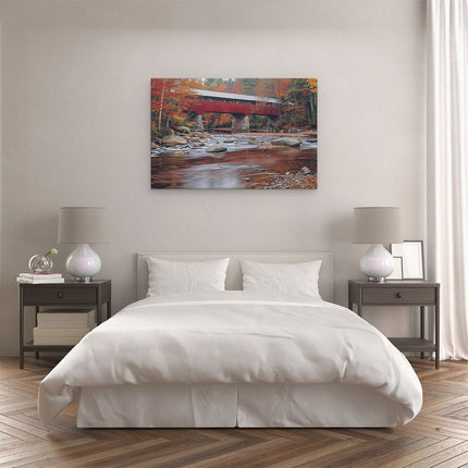 Canvas schilderij slaapkamer Overdekte Brug over een Rivier