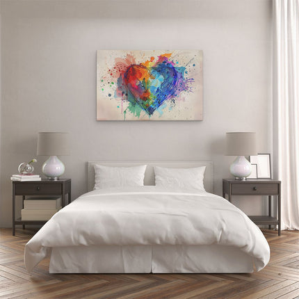 Canvas schilderij slaapkamer Kleurrijk Hart met Verfspatten