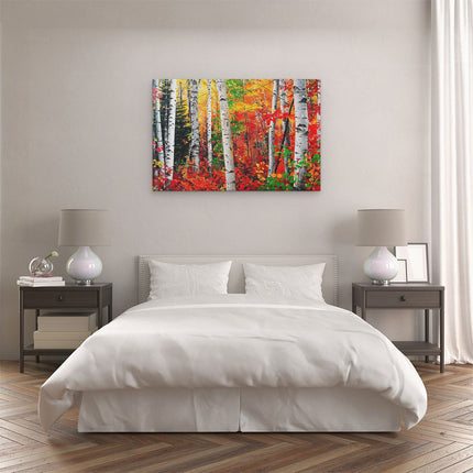 Canvas schilderij slaapkamer Kleurrijke Berkenbomen in de Herfst