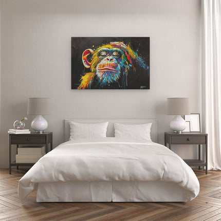 Canvas schilderij slaapkamer Kleurrijk Kunstwerk van een Chimpansee