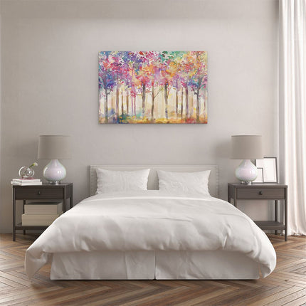Canvas schilderij slaapkamer Aquarelkunstwerk van Kleurrijke Bomen