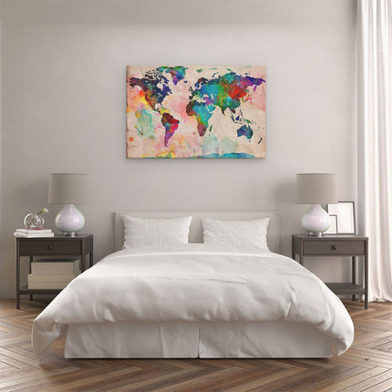 Canvas schilderij slaapkamer Aquarel Wereldkaart op een Stuk Papier