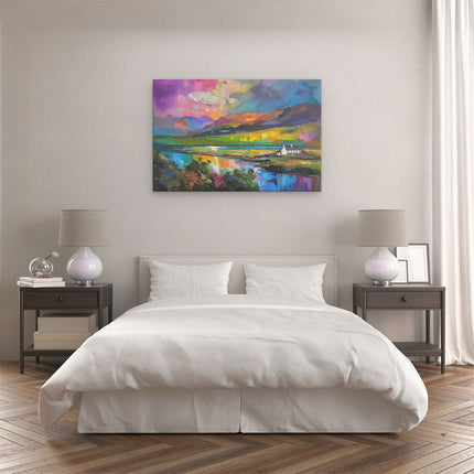 Canvas schilderij slaapkamer Kleurrijk Kunstwerk van een Huis in Schotland