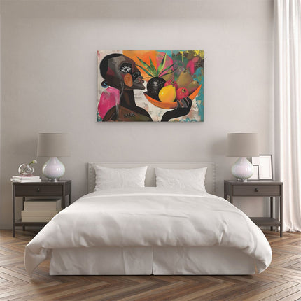 Canvas schilderij slaapkamer Man met een Schaal Fruit