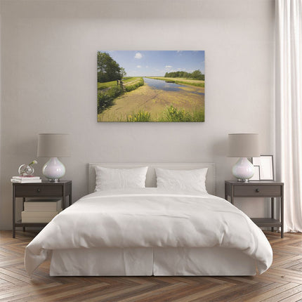 Canvas schilderij slaapkamer Raam met Noordhollands Landschap
