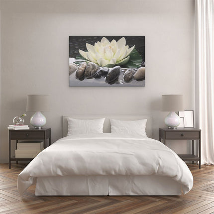 Canvas schilderij slaapkamer Lotusbloem Wit met Stenen